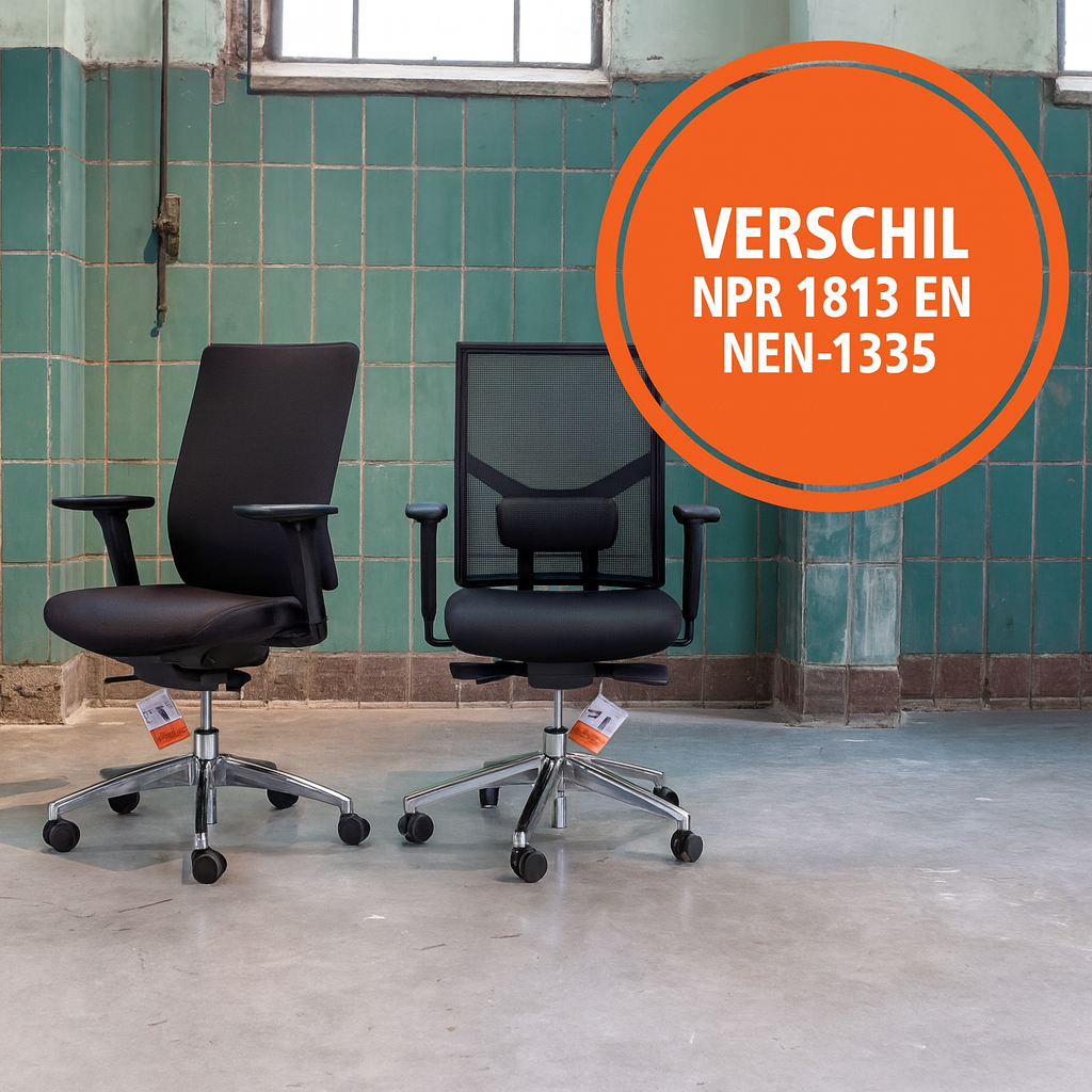 Wat zijn de verschillen tussen een NEN 1335 en een NPR 1813 bureaustoel?