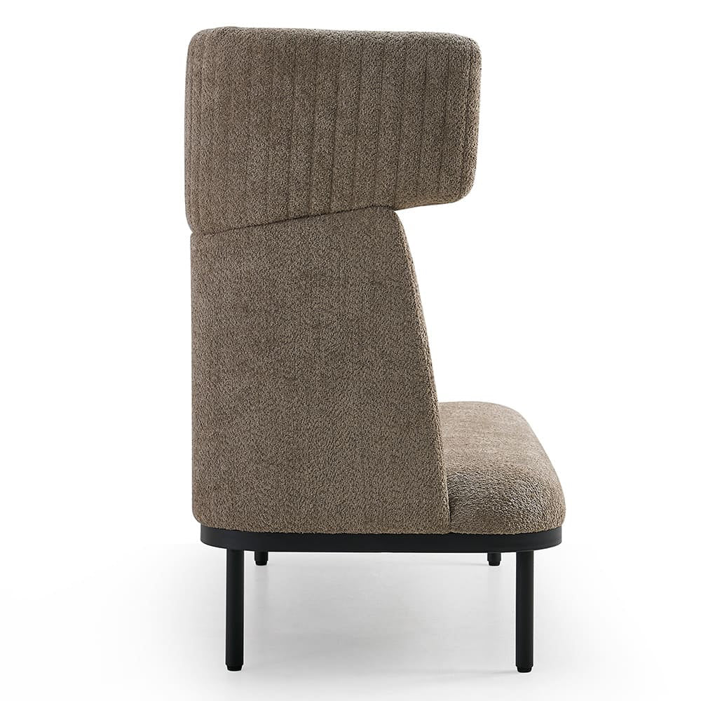 Zijaanzicht van de Beige akoestische bank Nova met zwart frame