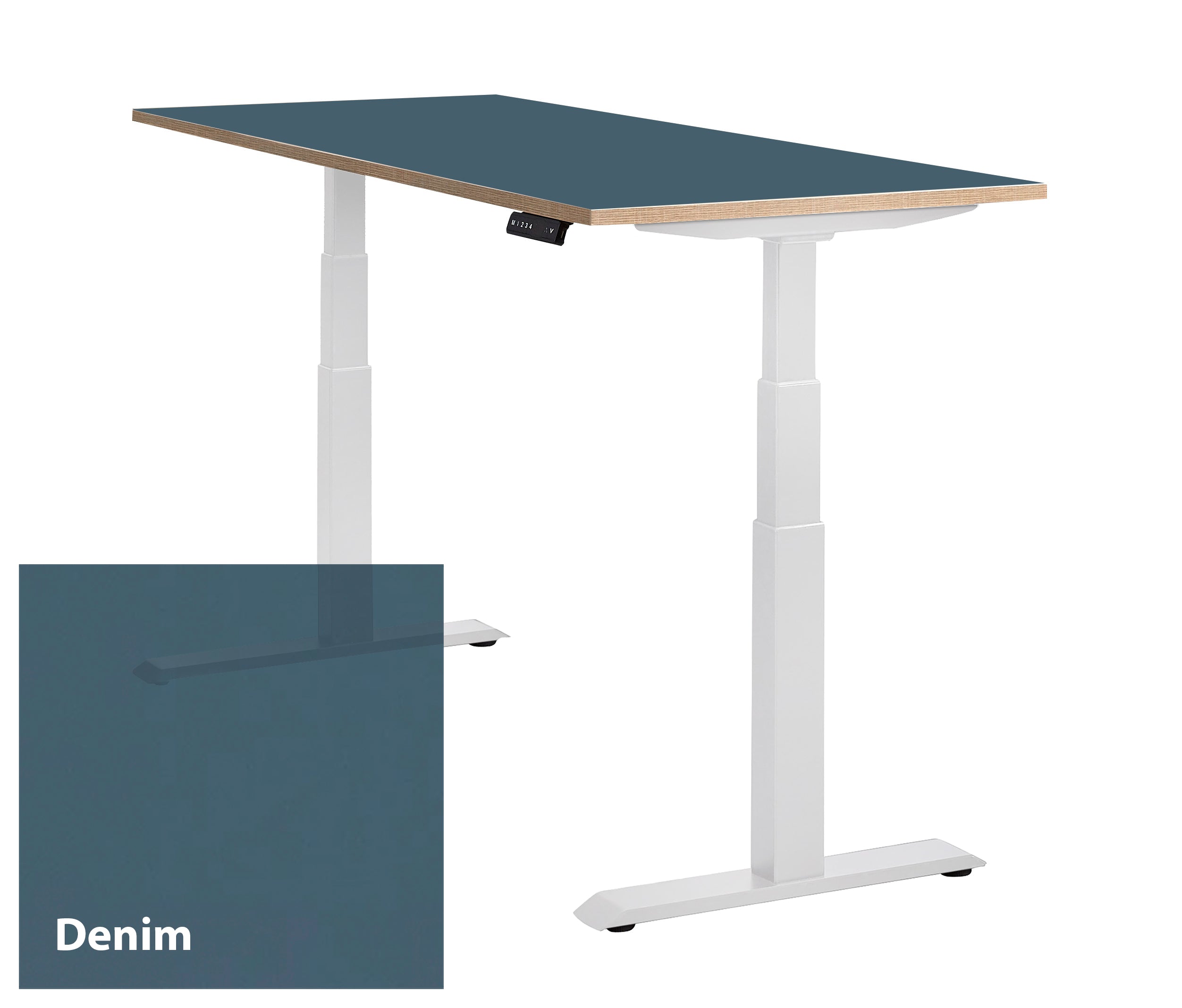 Bureau Lino op een wit frame met een Denom linoleum werkblad