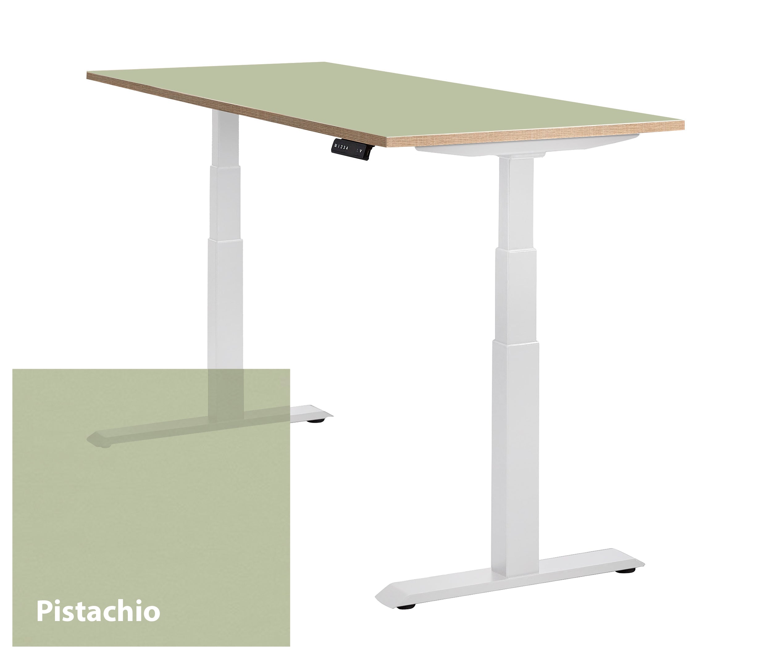 Pistachio kleurig werkblad van linoleum op een Lino bureau met wit frame