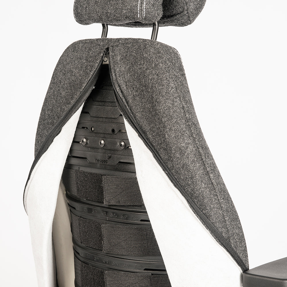 Detail van de rugleuning van bureaustoel Therapod X, ergonomisch design en compleet instelbaar