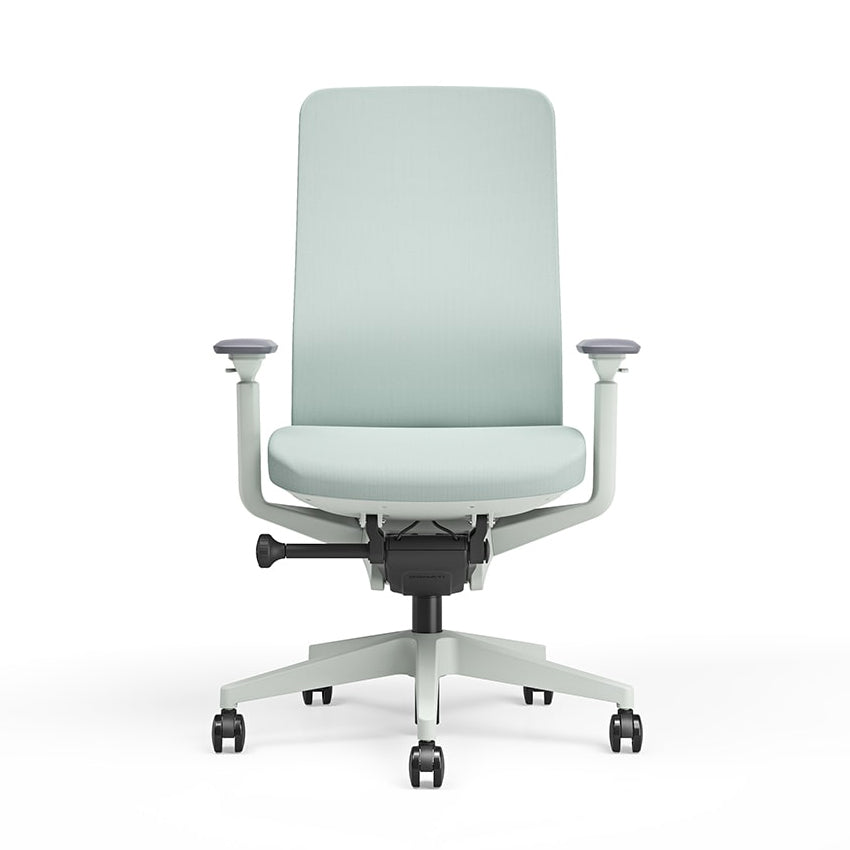 Vooraanzicht van de Bureaustoel Titan in het grijs, Donati mechaniek en grijs voetkruis