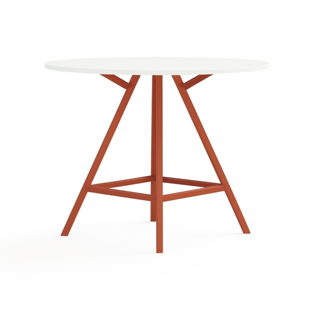Ronde bartafel uit de Cube serie met een wit blad en beigerood frame