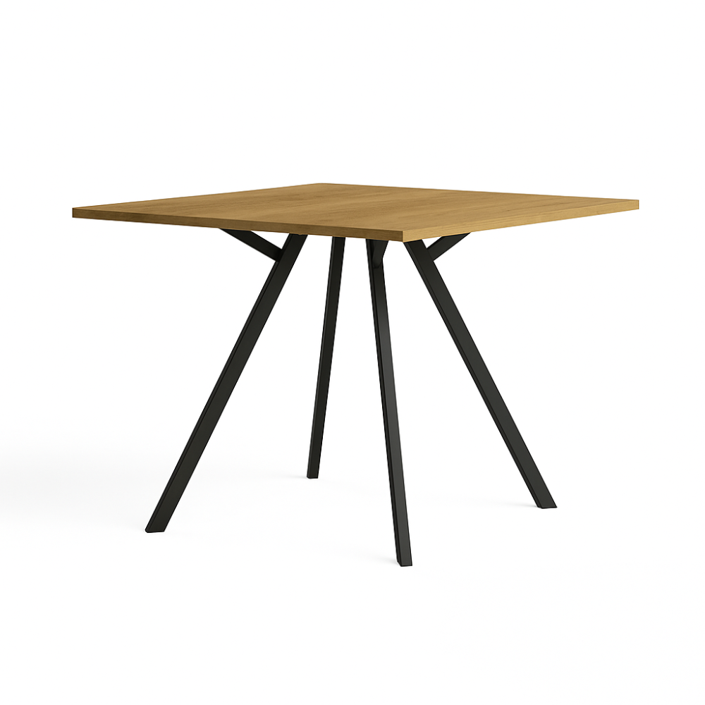 Cube tafel in de vierkante uitvoering met een nature werkblad en zwart frame