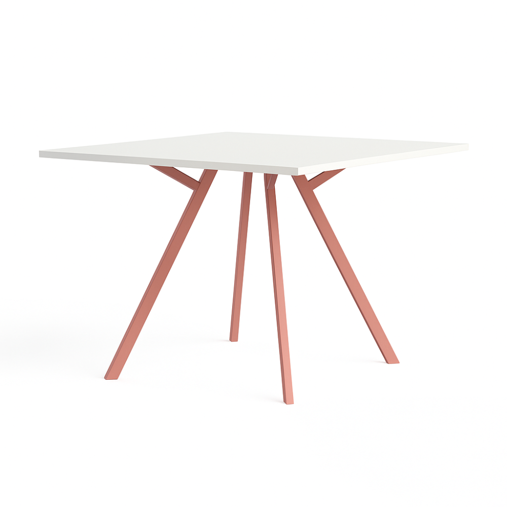 Moderen vierkante Cube tafel voorzien van wit blad en beige rood frame
