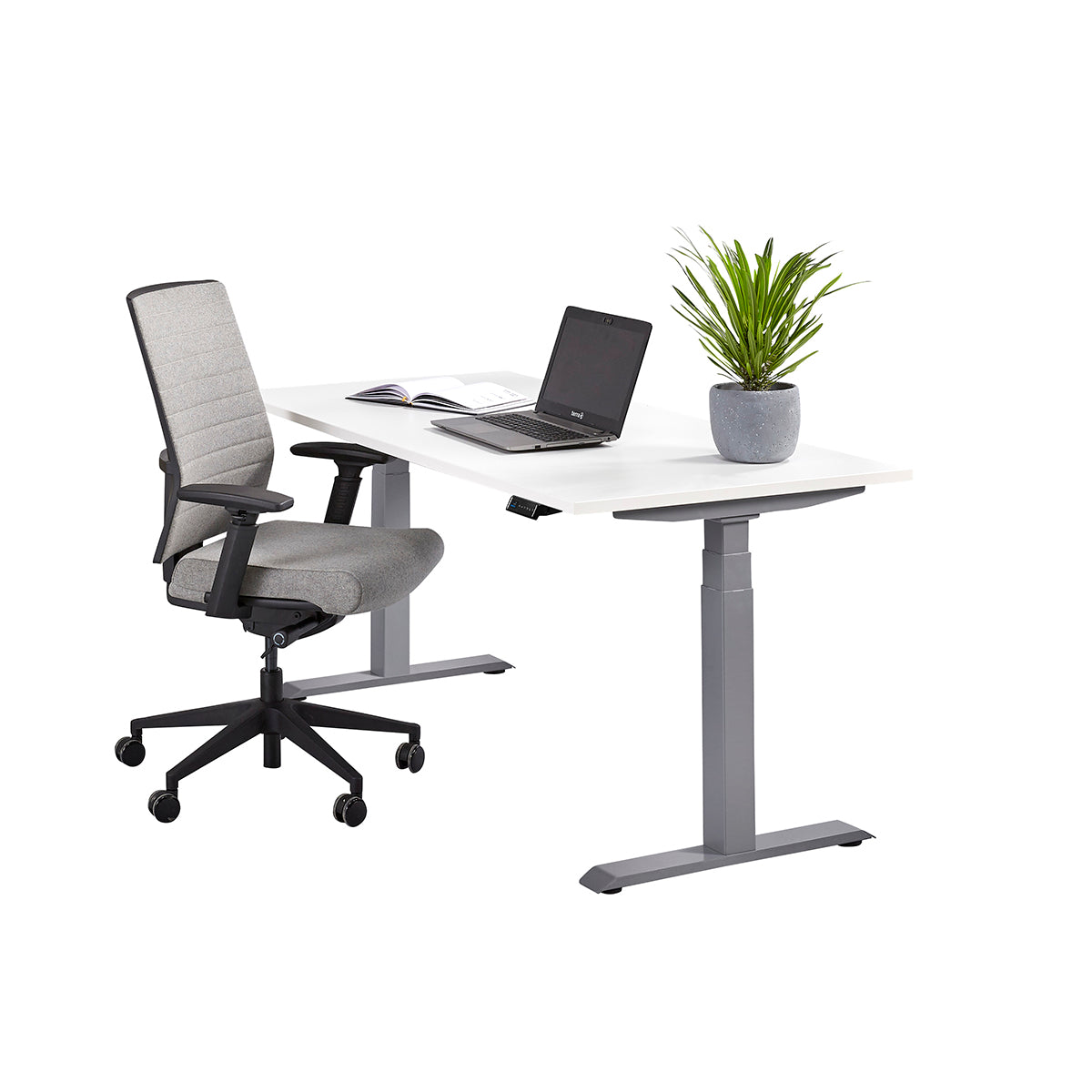 Ergowork pro zit-sta bureau met aluminium onderstel in de kleur wit.