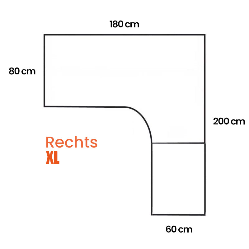 Tekening van de Ergowork zit-sta wingbureau xl in de rechter variant