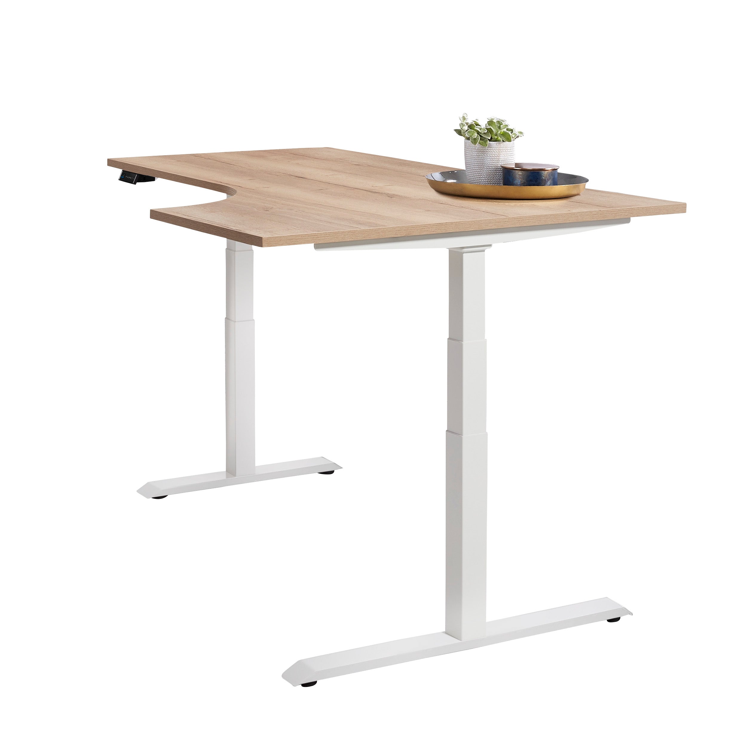 Ergowork zit sta bureau met een wit frame en een Nature werkblad