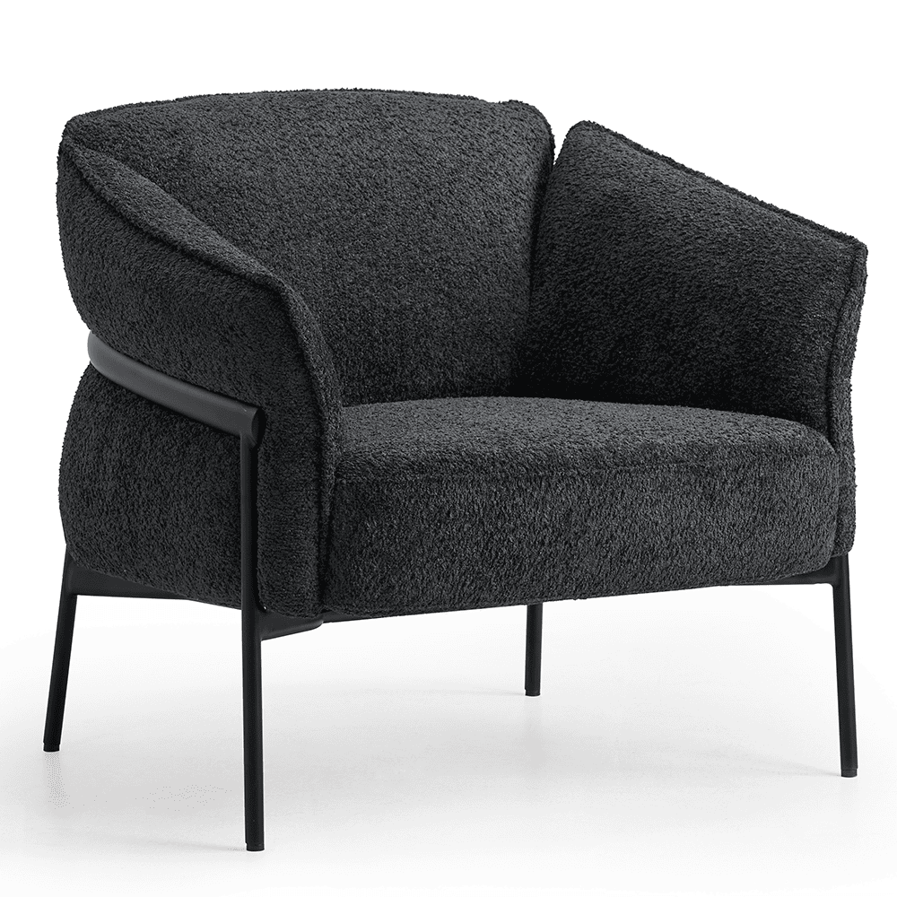Zwarte Nova Flow fauteuil gezien van schuinvoor met zwart frame