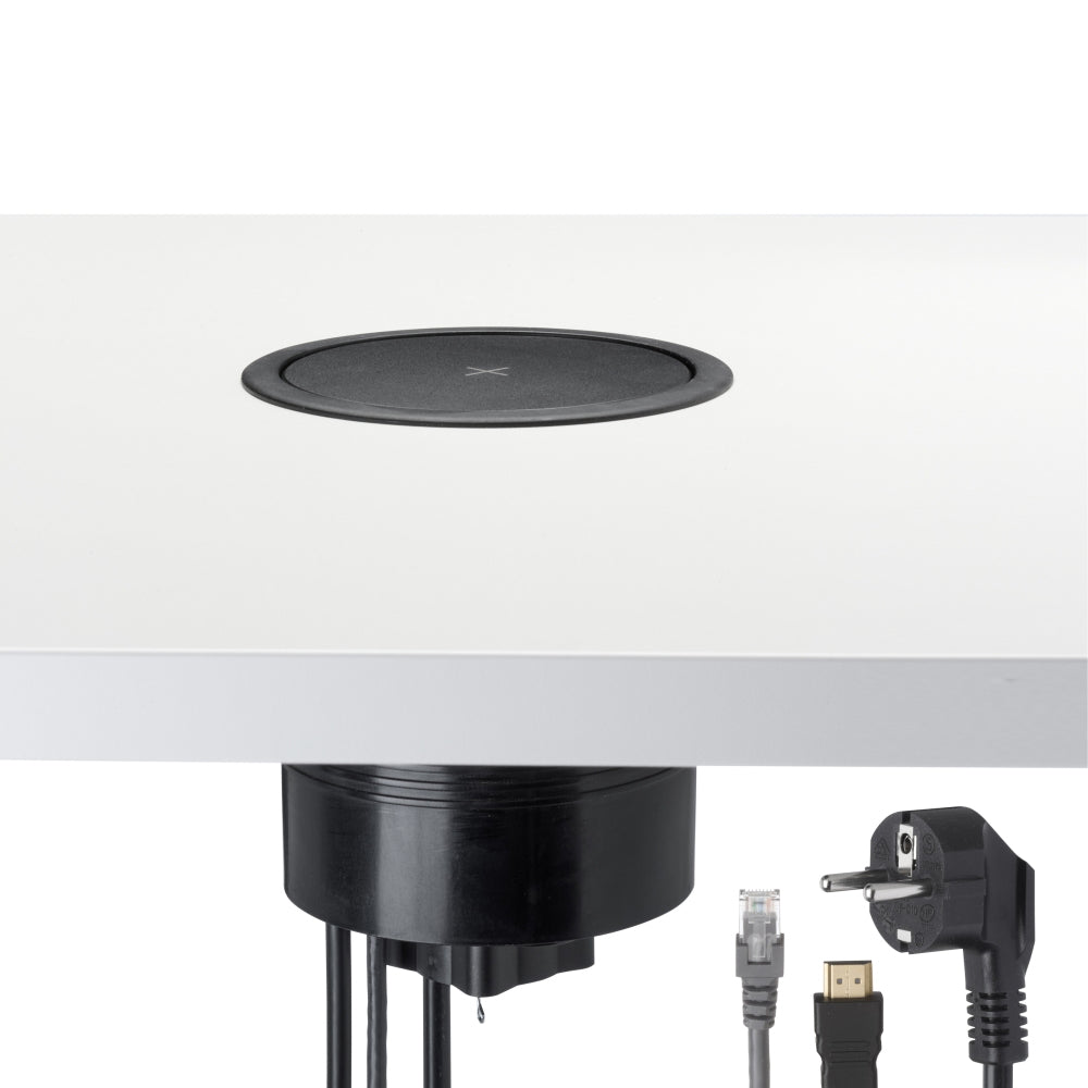 Ingebouwede Power Pop Up unit met een zwarte draadloos oplaadpunt