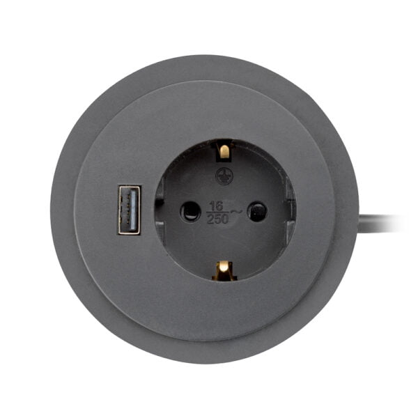 Spot inbouw 1x stroom + 1x usb in de kleur zwart.