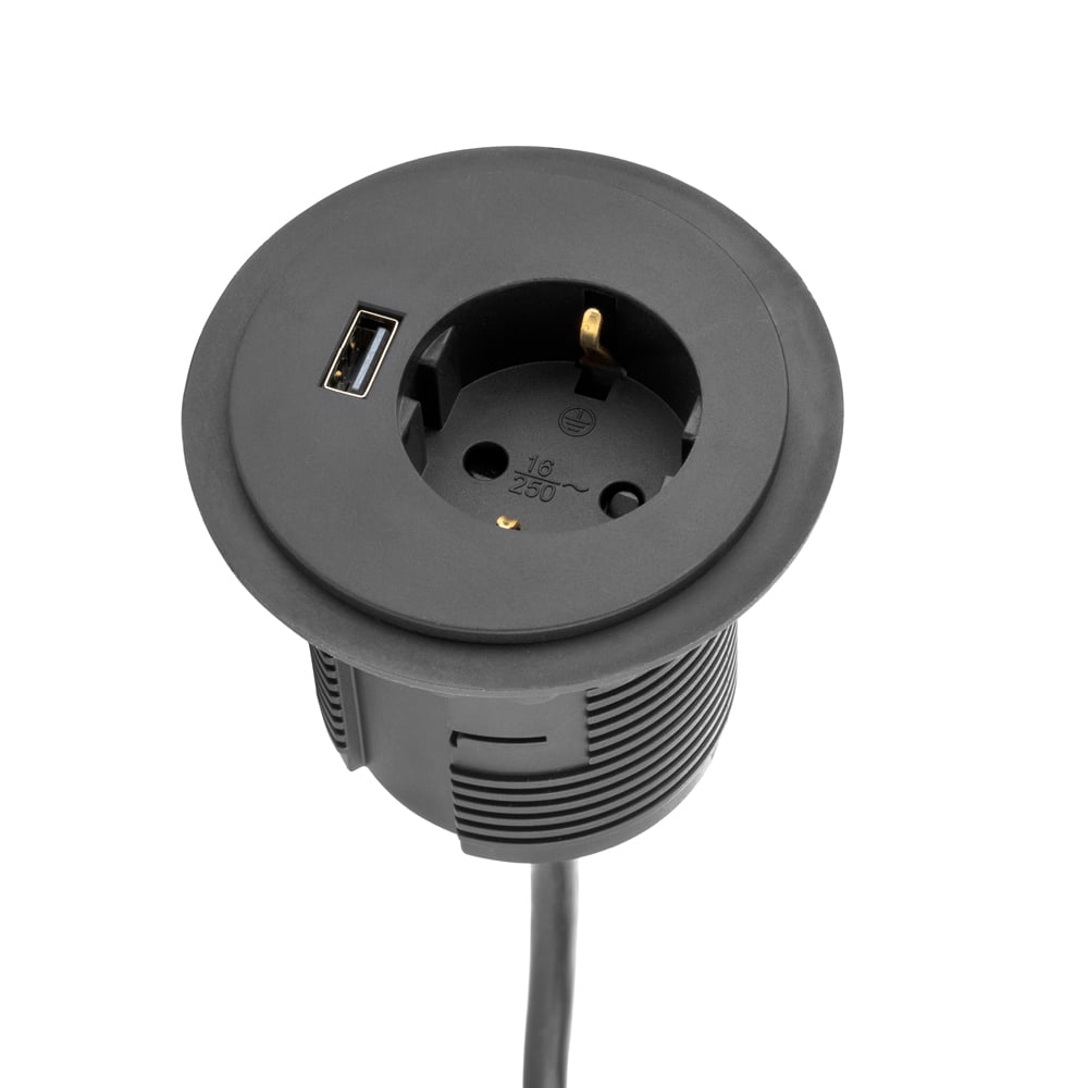 Spot inbouw 1x stroom + 1x usb in de kleur zwart.