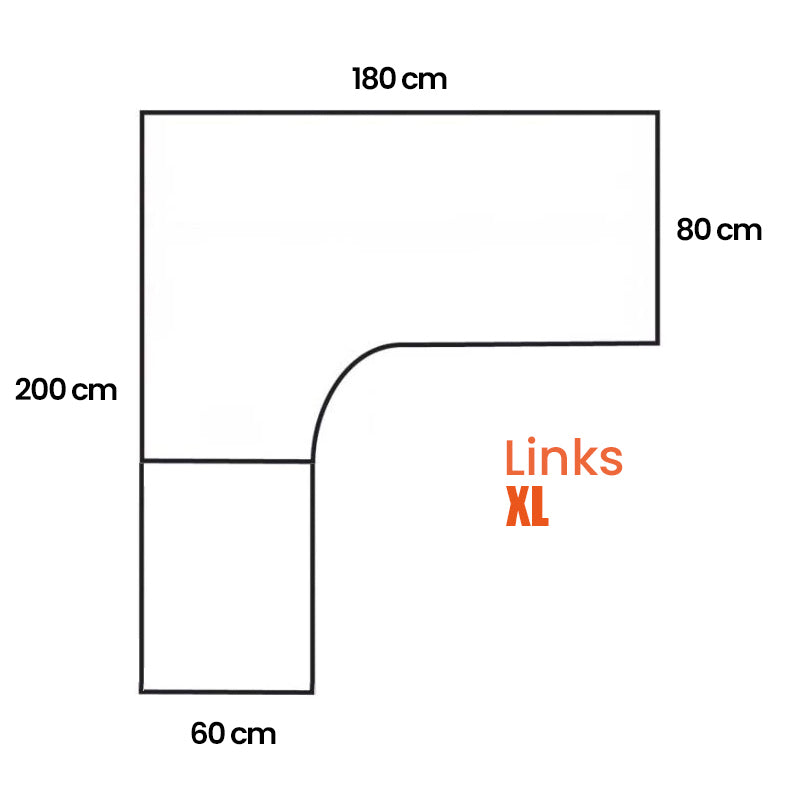 Tekening van de Ergowork zit-sta wingbureau xl in de linker uitvoering