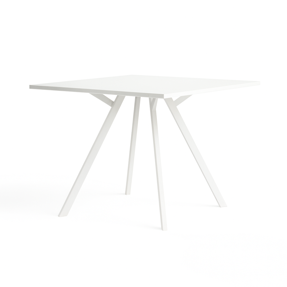 Strakke witte Cube tafel voorzien van wit werkblad en wit onderstel