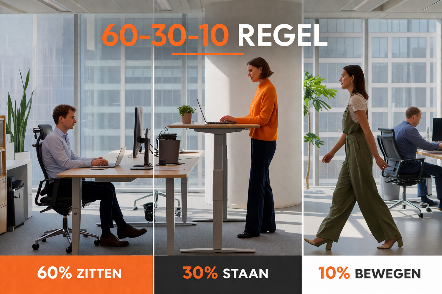 De 60-30-10 regel. Dé richtlijn voor ergonomisch werken op kantoor!