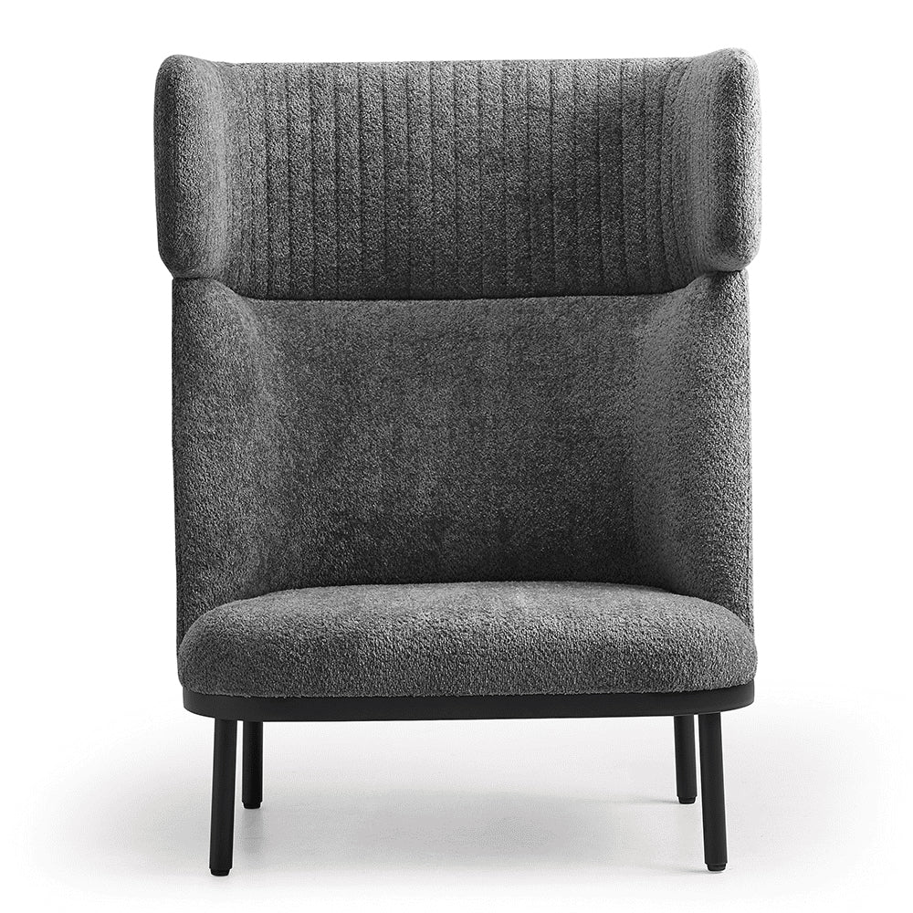 Vooraanzicht van de Nova Echt Fauteuil, uitgevoerd in grijs en zwart metalen onderstel