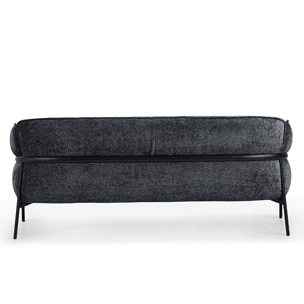 Achterkant van de grijze Nova Flow bank met duidelijk zicht op het zwarte frame