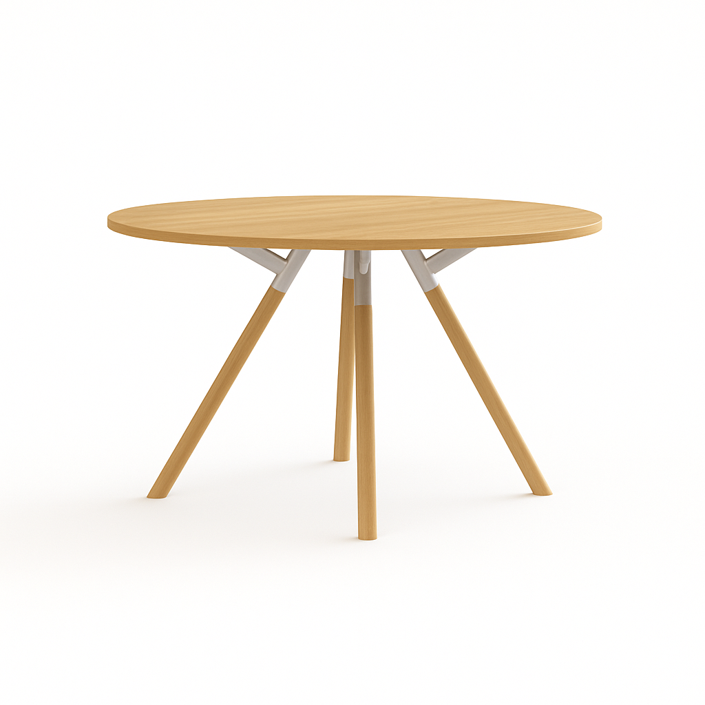 Bridge tafel rond met licht eiken tafelblad en aluminium frame