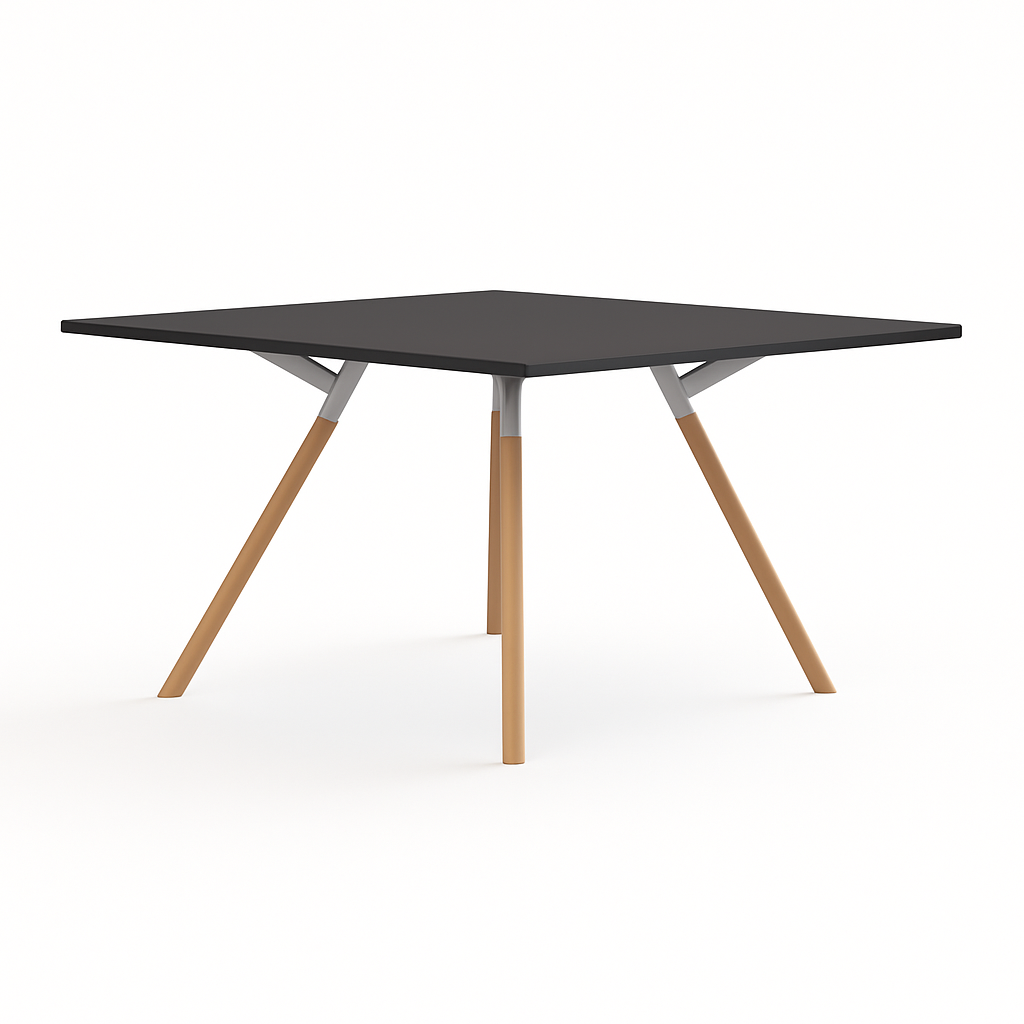 Vierkante Bridge tafel met aluminium frame en houten poten