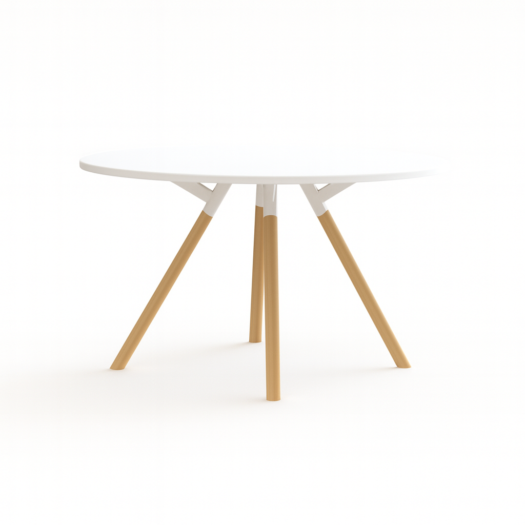 Ronde Bridge tafel met wit werkblad en houten poten