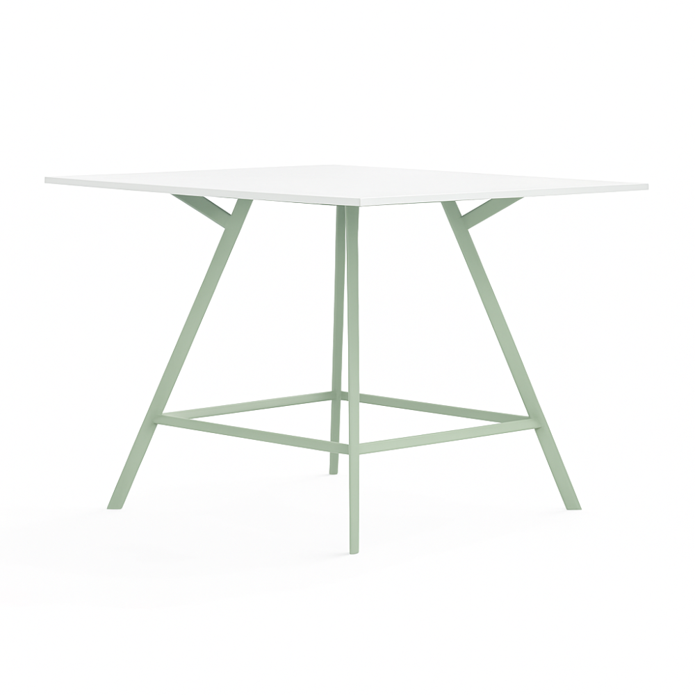 Moderne Cube bartafel met bleekgroen onderstel en wit blad