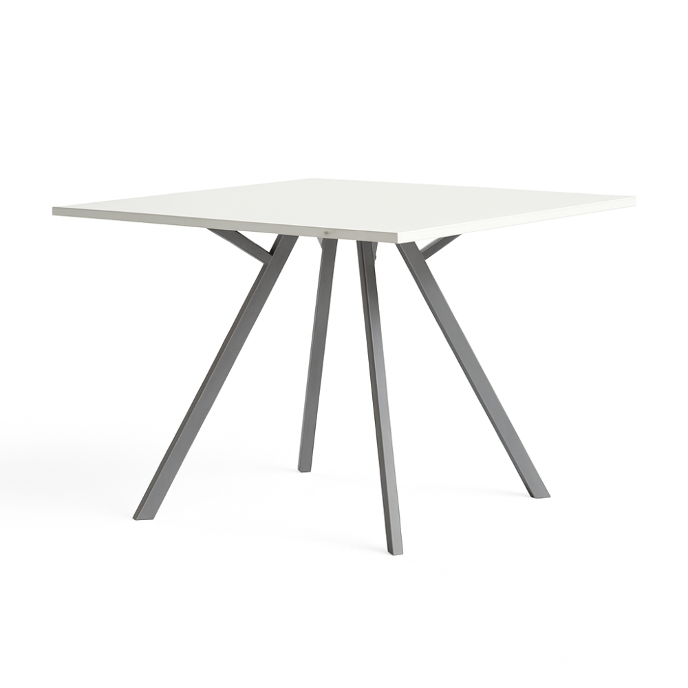 Cube tafel met wit werkblad en aluminium frame