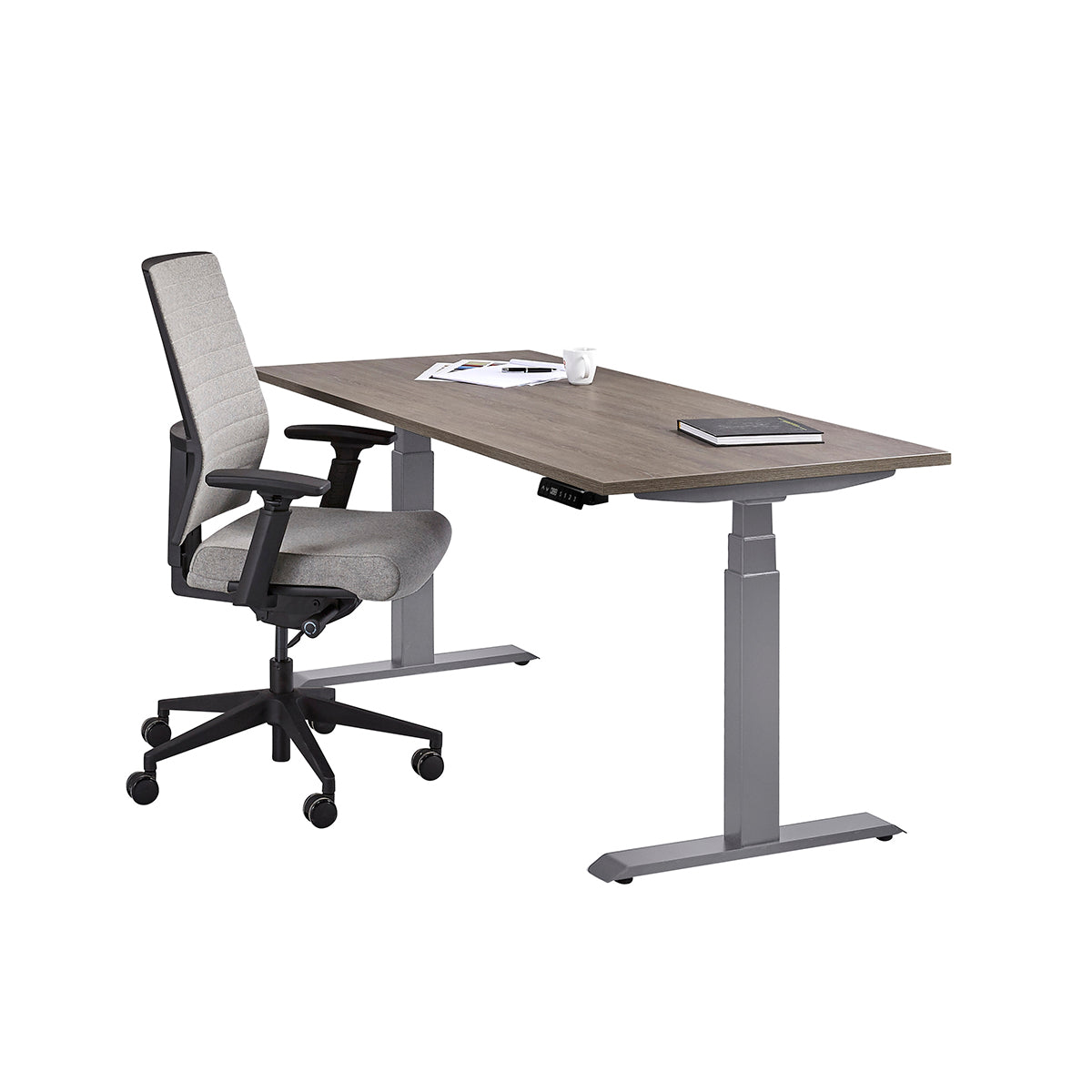 Ergowork pro zit-sta bureau met aluminium onderstel in de kleur brown.