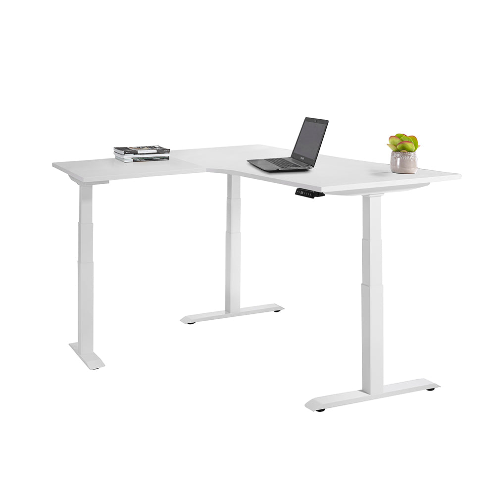 Wit Ergowork hoekbureau met accessoires op het bureau