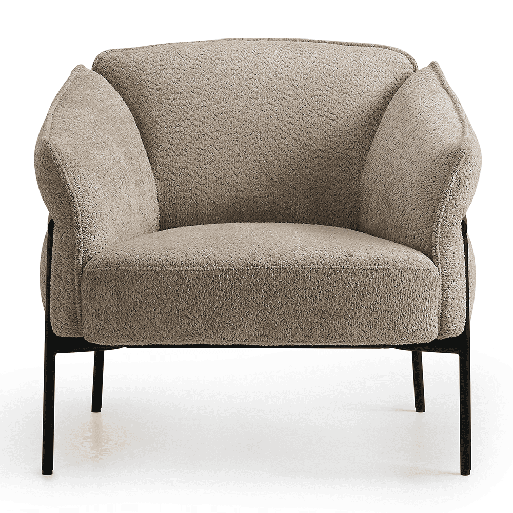 Beige Nova Flow Fauteuil in het beige met zwart frame, gezien vanaf de voorzijde