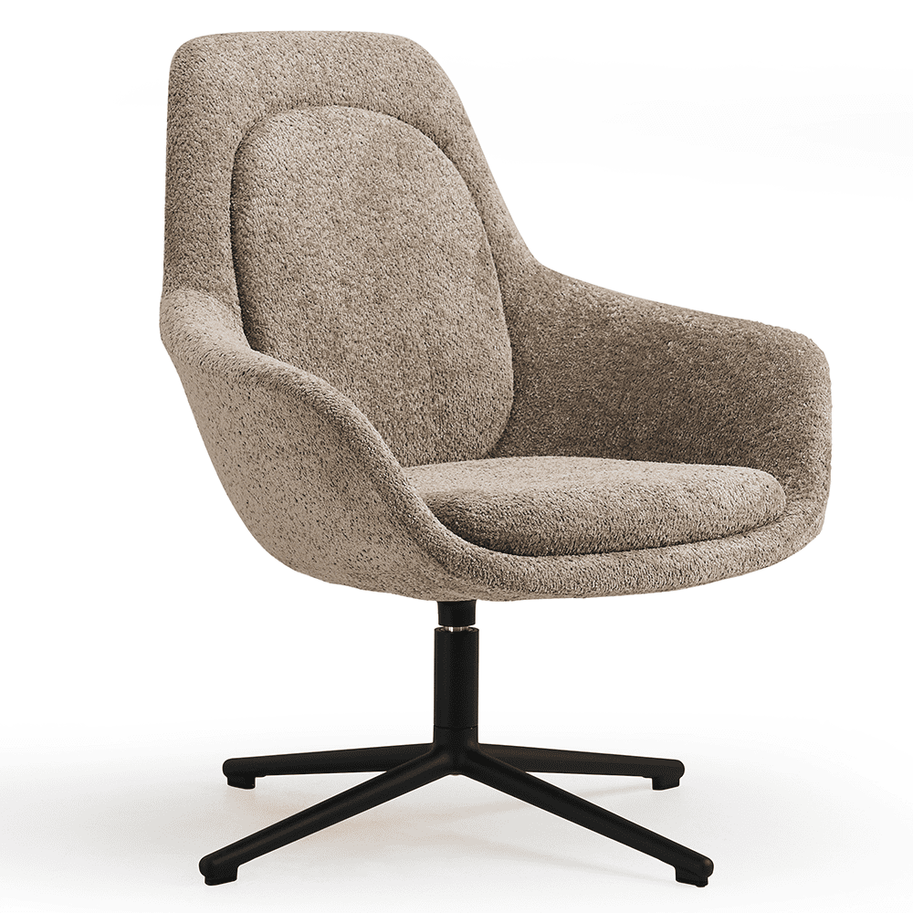 Lage Nova Orbit in beige stoffering met zwart voetkruis gezien van schuinvoor
