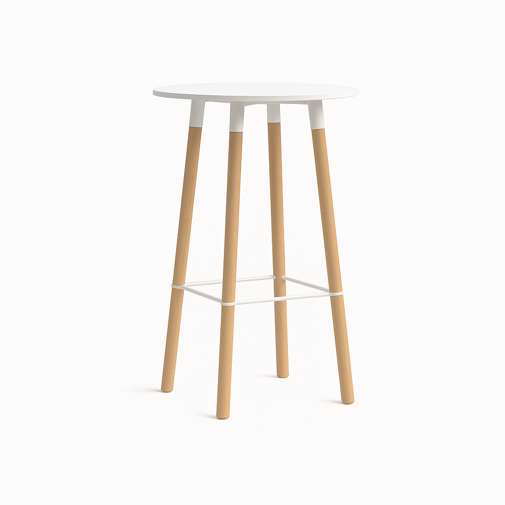 Witte corner bartafel met beuken houten poten