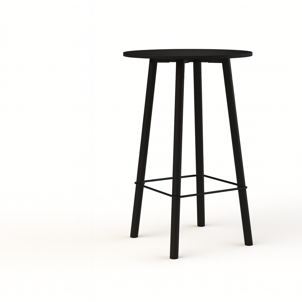 Zwarte Corner bartafel met een zwart frame en zwart werkblad