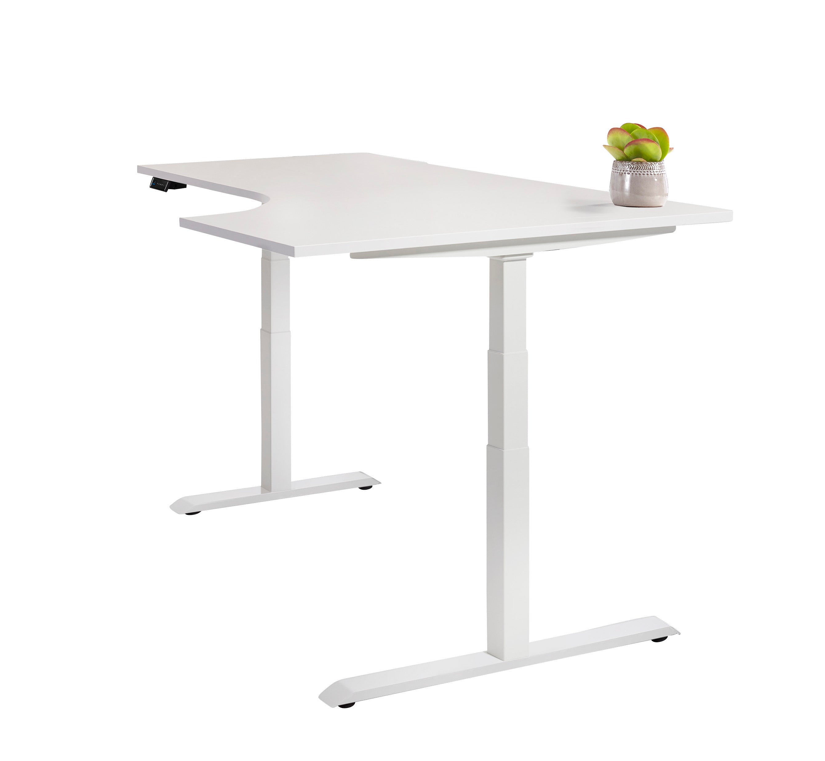 Geheel wit Ergowork elektrisch zit-sta bureau met een wingblad